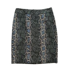 LOFT Pencil Skirt Blue Green Tan Snake Skin Print Knee Length Skirt Size 0 NEW
